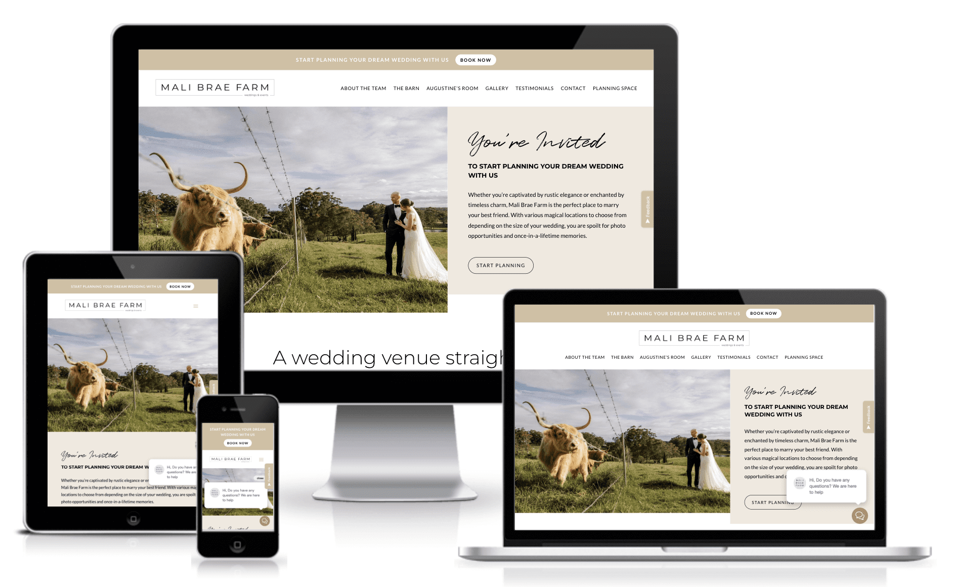 responsive website design of a wedding venue
